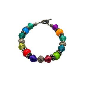 Lee Cox Bracelet Sterling Silver Titanium Wire Beads Glass Beads Toggle Bracelet
